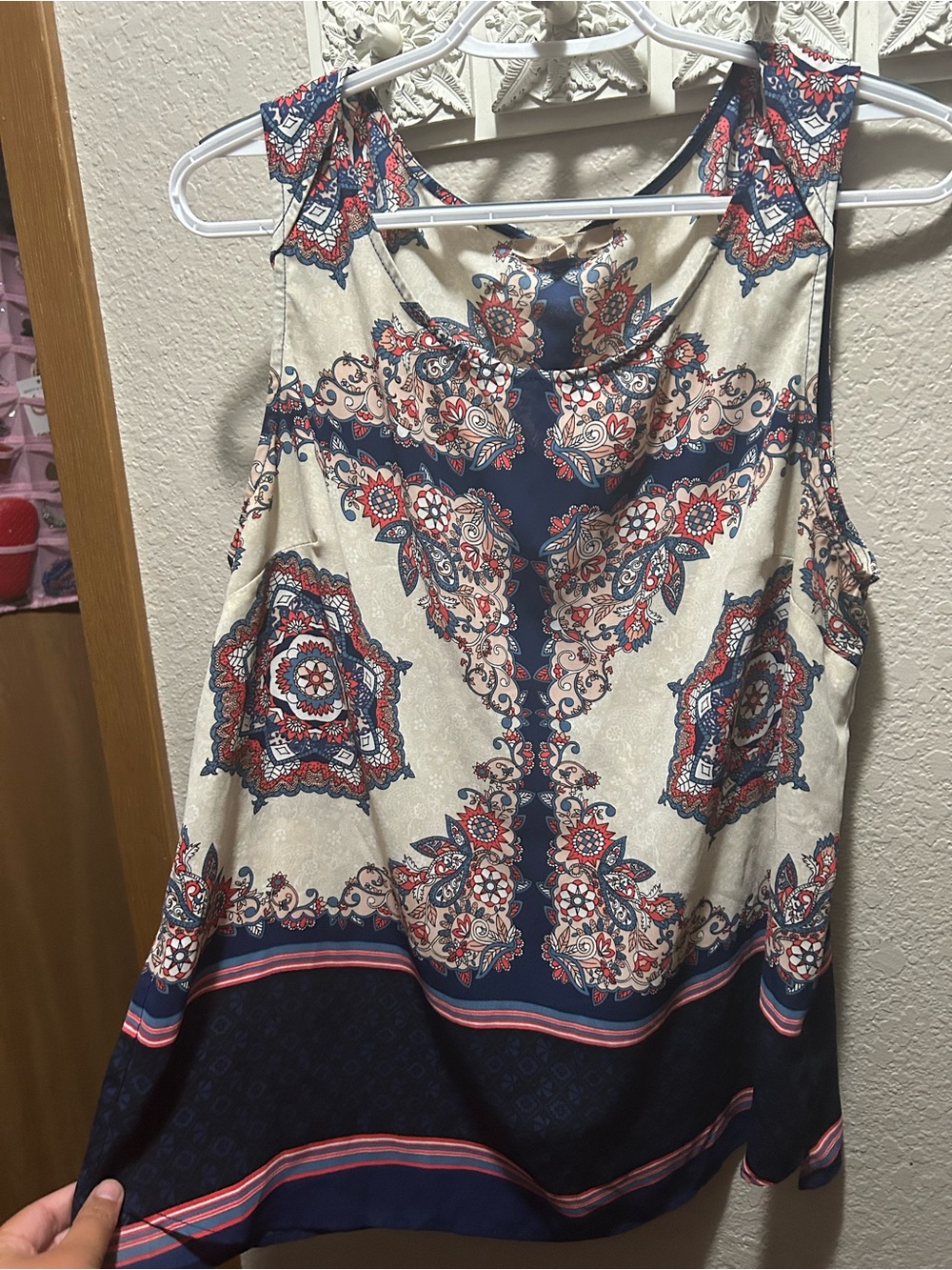 41 Hawthorn Navy, Cream and Red Paisley Sleeveless Tank